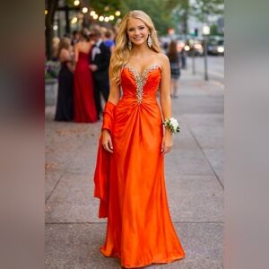 Prom Pageant Designer Tony Bowls NWT Gown in Stunning Orange Size 6